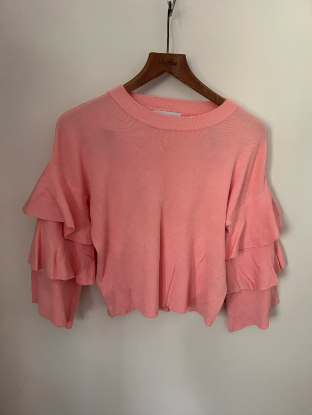 Lost ink Pink Ruffle-Sleeve Crew Neck Sweater